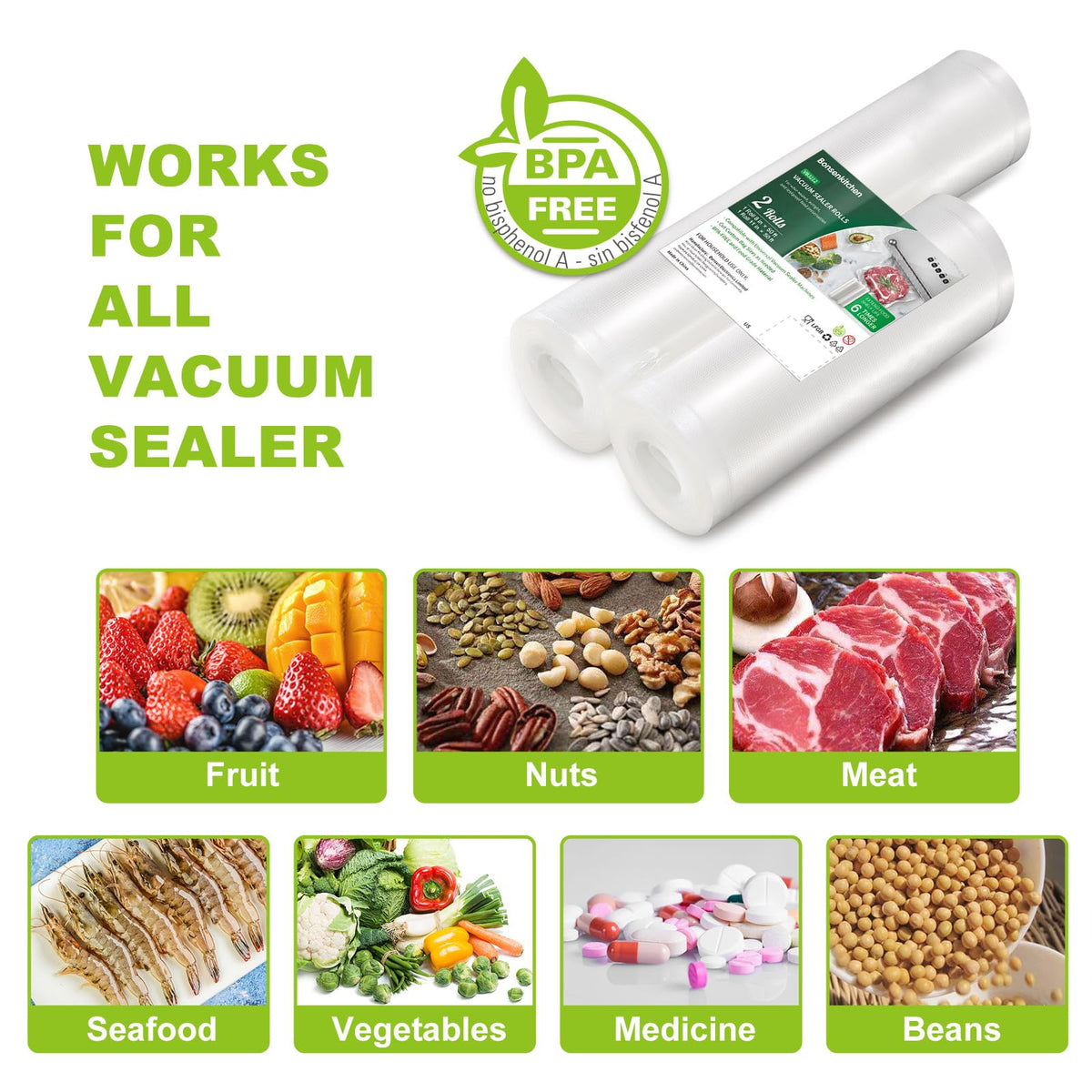 Bonsenkitchen customized-size bags fit any sealer for tailored portions.