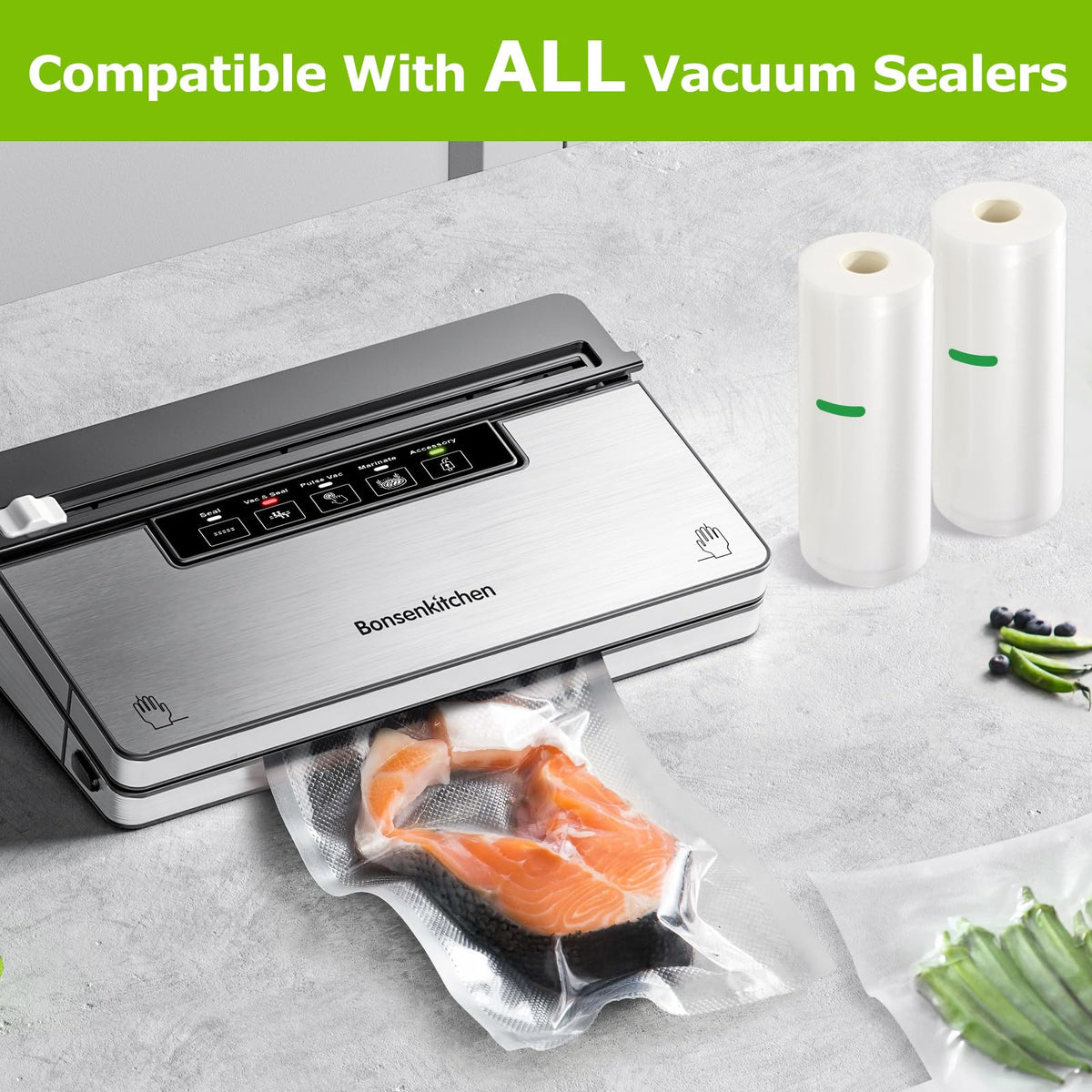 Bonsenkitchen bags have an easy-cut glossy surface for quick sealing.