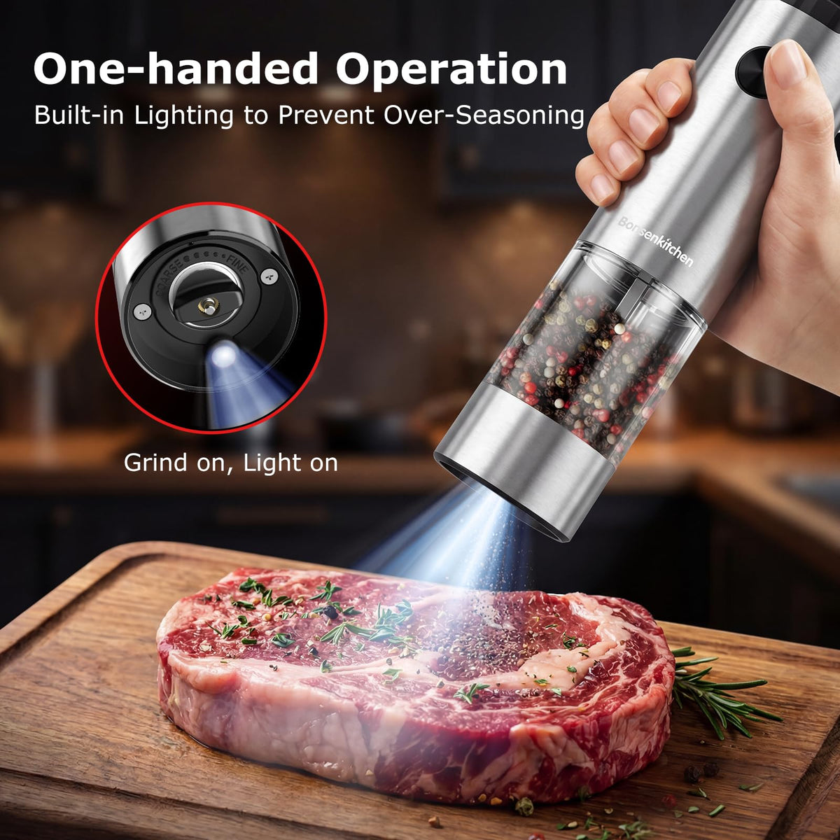 Bonsenkitchen grinder with LED light for accurate dosing in low light