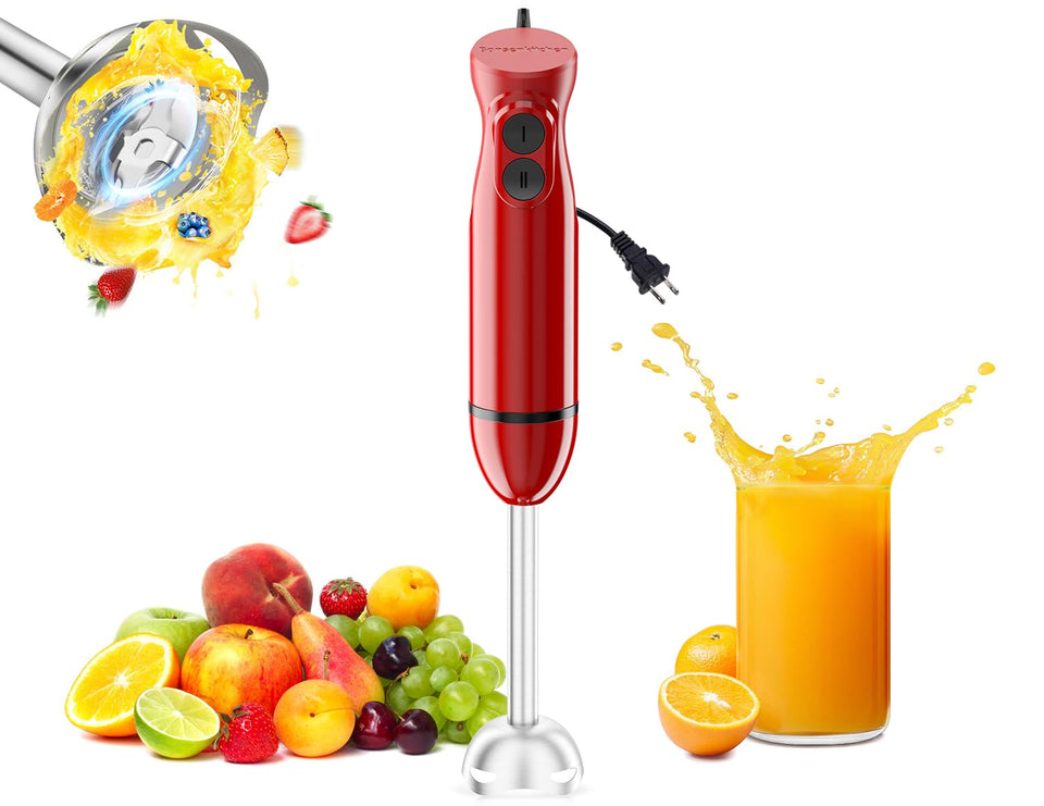 Bonsenkitchen hand blender with ergonomic red handle for comfortable blending