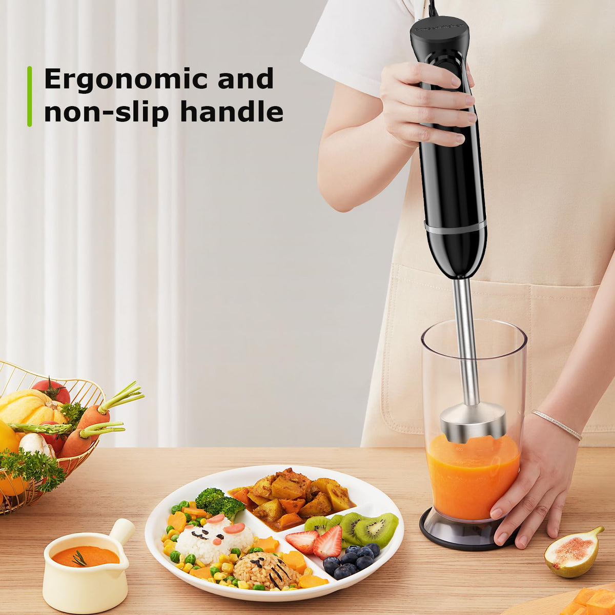 Bonsenkitchen hand blender portable-stick-mixer ideal for soups and smoothies.