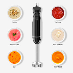 Bonsenkitchen immersion blender with stainless-steel-blades for smooth purees.