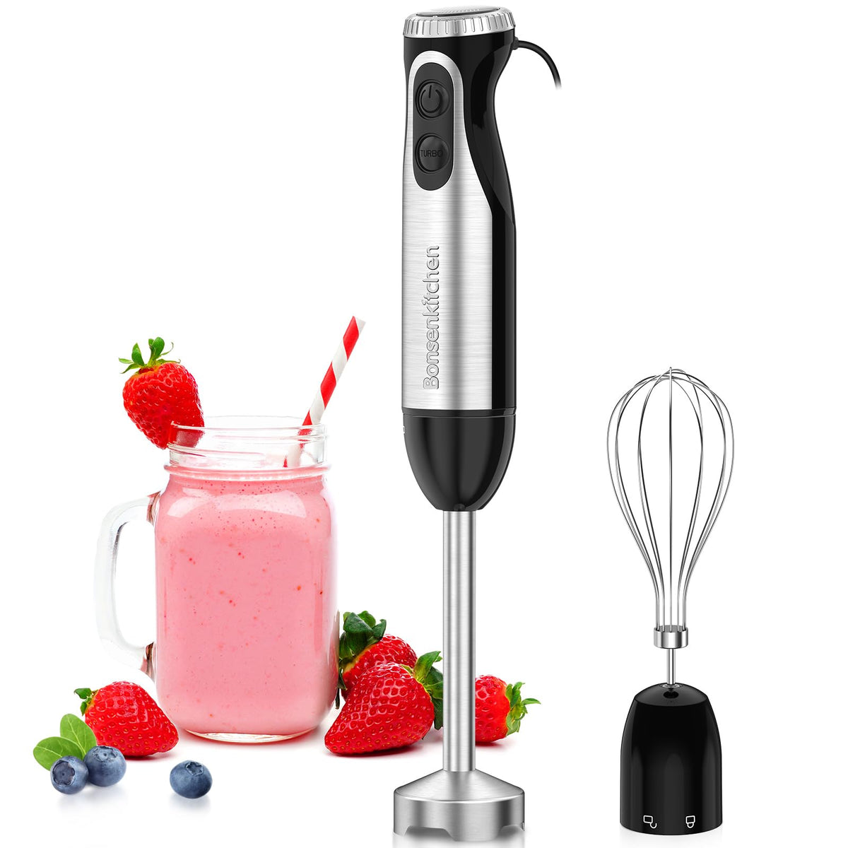 Bonsenkitchen immersion blender with 20 speeds for silky soups