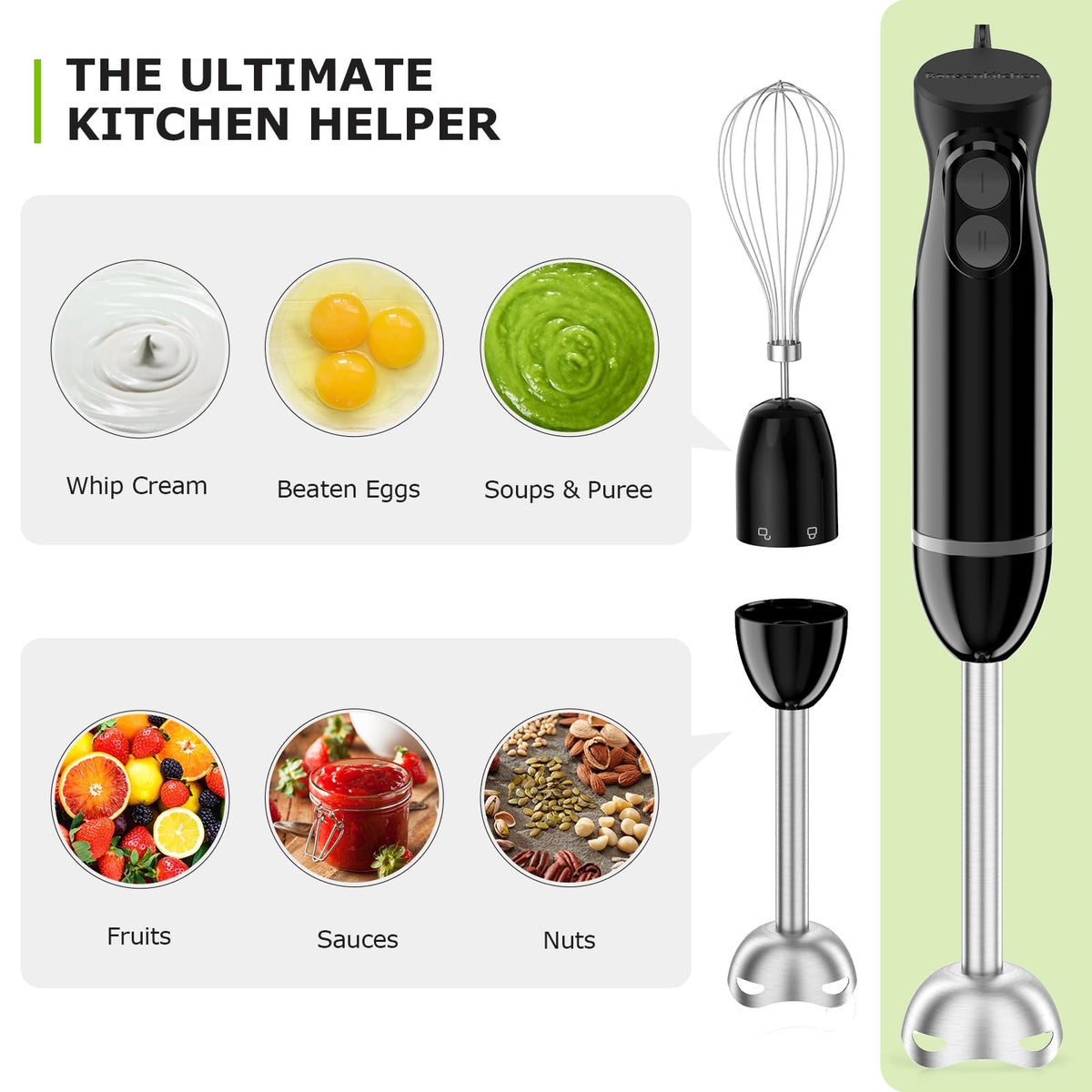 Bonsenkitchen 24oz beaker included for larger batches of soups and smoothies.