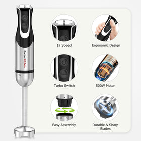 Bonsenkitchen immersion blender with 24oz beaker for quick smoothies.