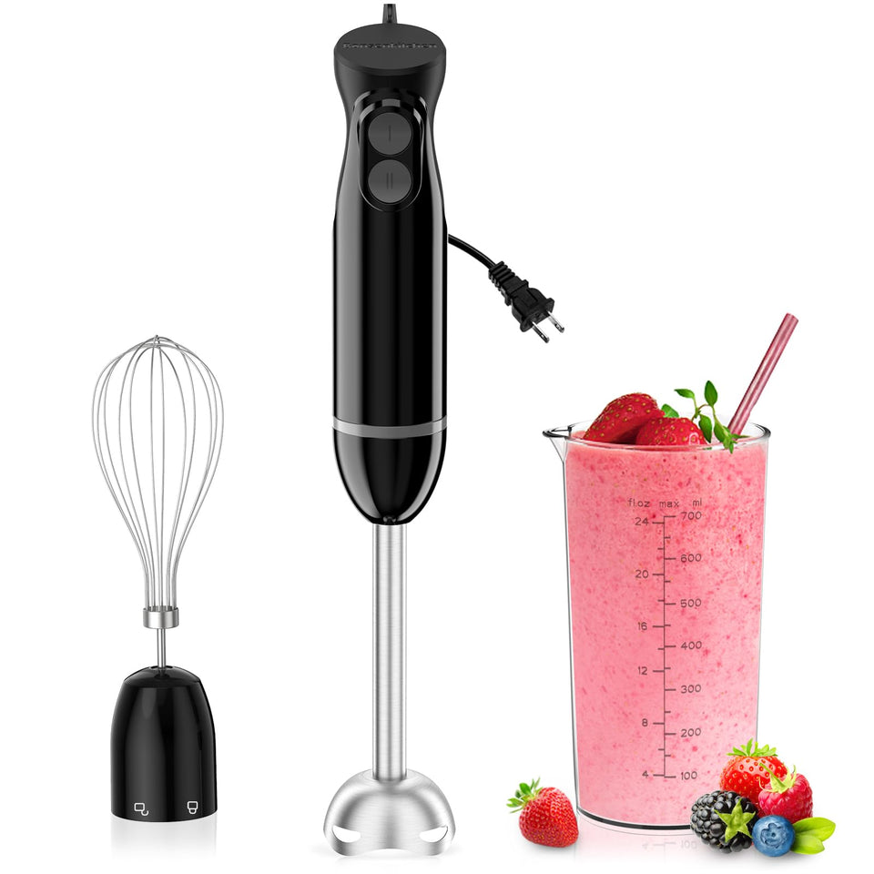 Bonsenkitchen immersion blender with ergonomic handle for comfortable one-handed blending.