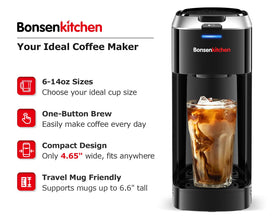Bonsenkitchen K-Cup pod insertion demonstrating simple one-touch brewing.