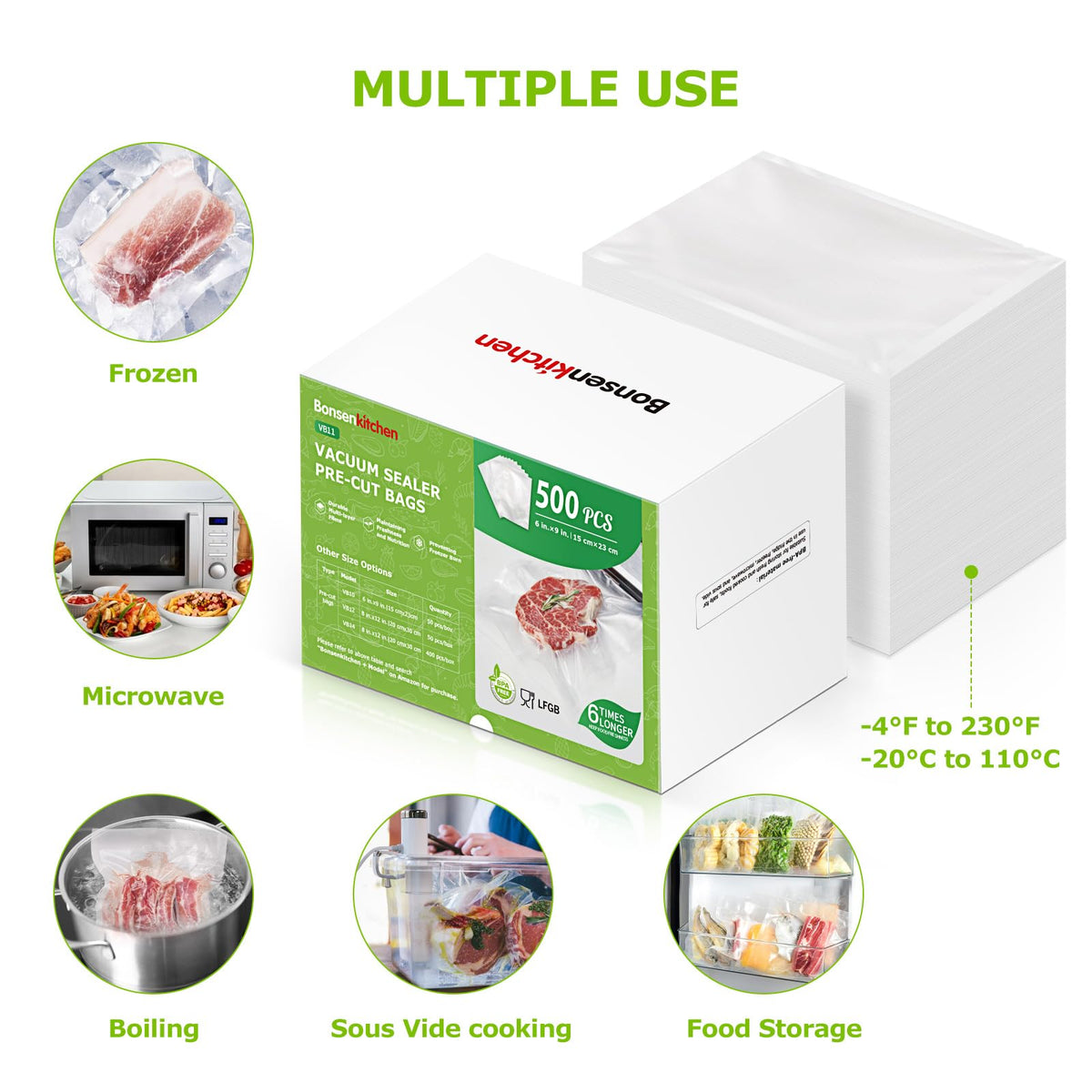 Bonsenkitchen precut bag 6x9 microwave-safe for reheating
