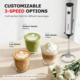 Bonsenkitchen handheld frother whisk spinning to froth latte foam