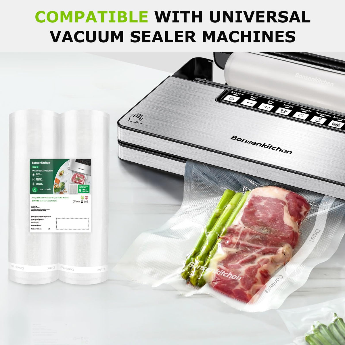Bonsenkitchen textured-sides bag design supports efficient air removal and freshness.