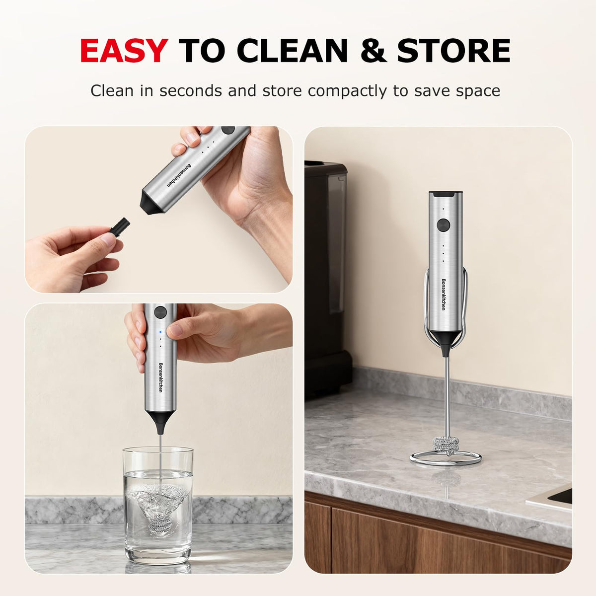 Bonsenkitchen USB-C charging keeps frother ready on demand