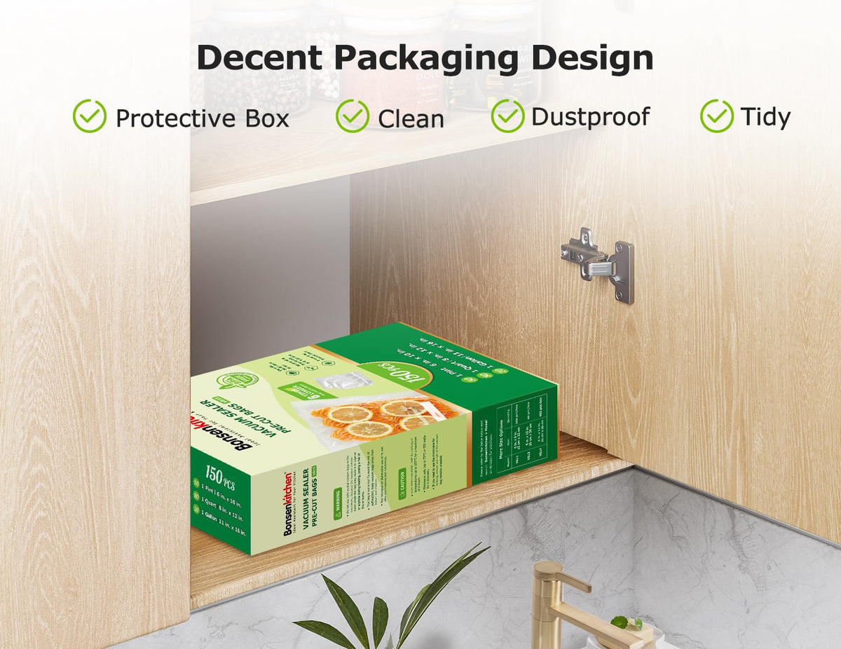 Bonsenkitchen vacuum bags in 6x10 inch 40Pint size prevent freezer burn on vegetables.
