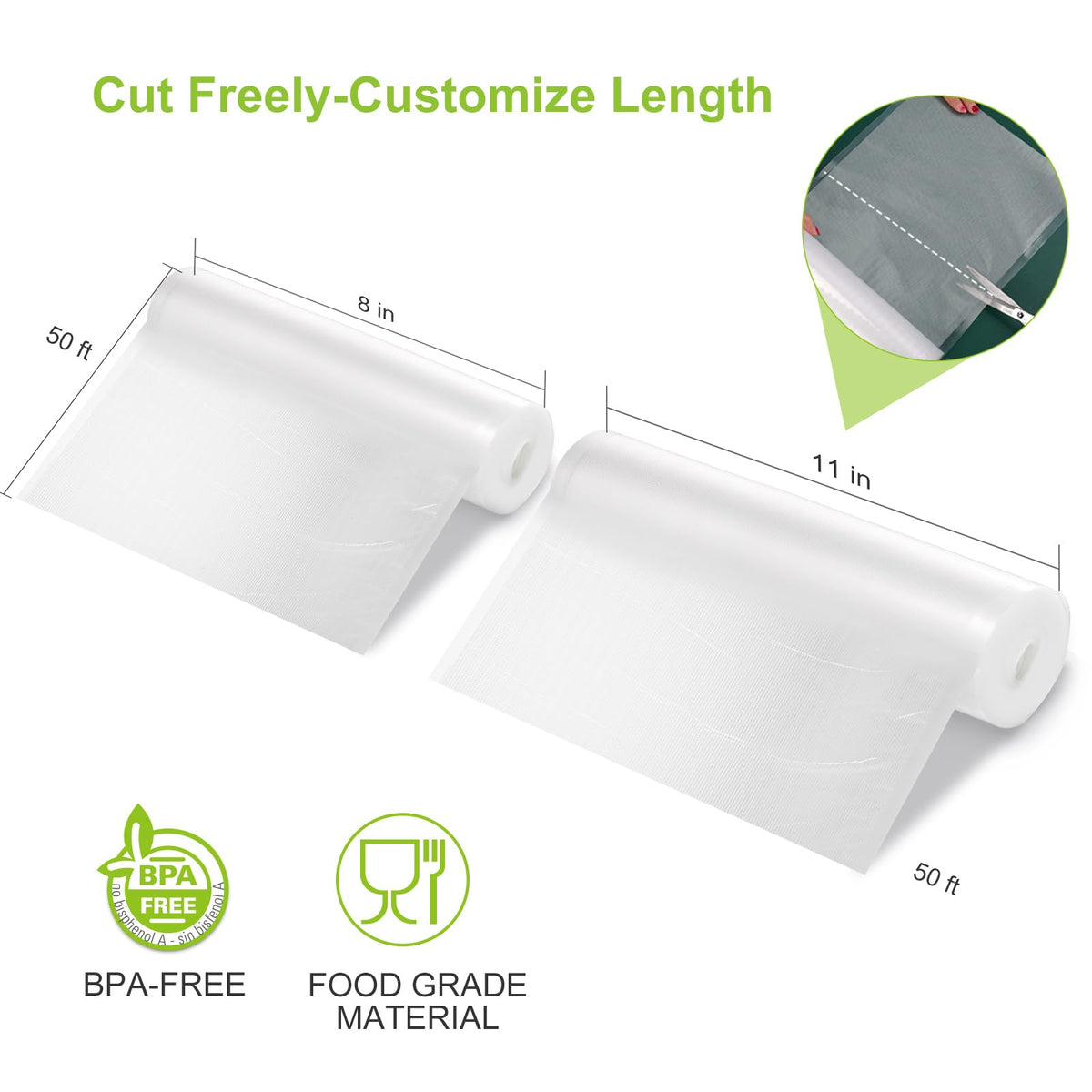 Bonsenkitchen vacuum roll 11x50 for flexible, customized sizing.
