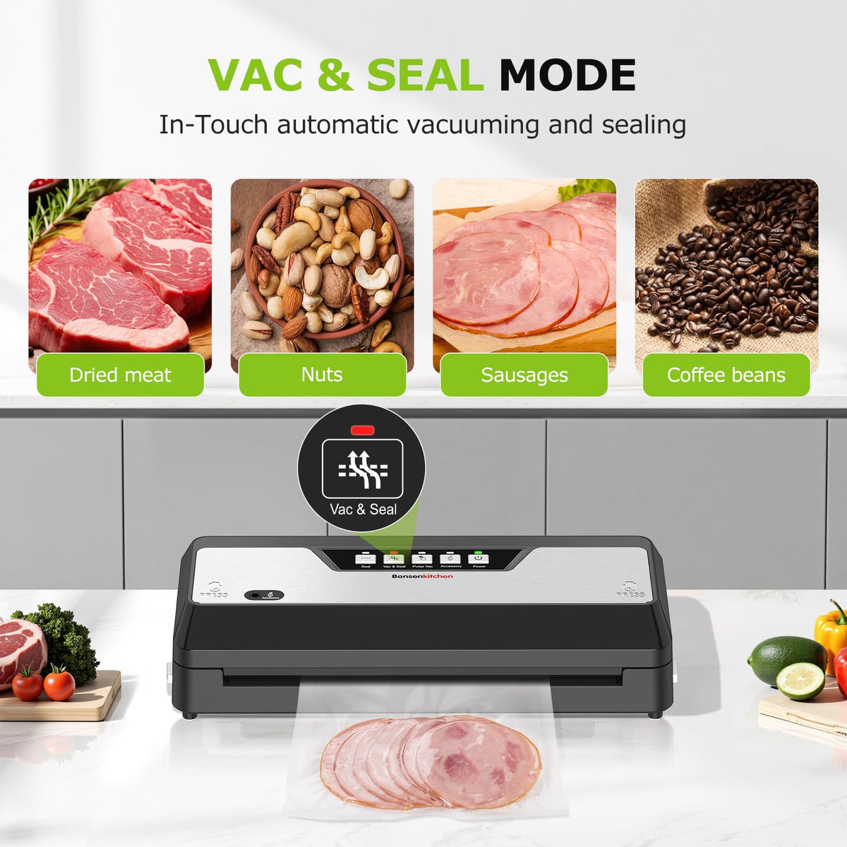 Bonsenkitchen vacuum sealer accessory mode allows external vacuuming of wine bottles and jars
