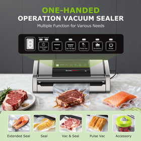 Bonsenkitchen vacuum sealer built-in cutter in action speeds bag prep during meals.