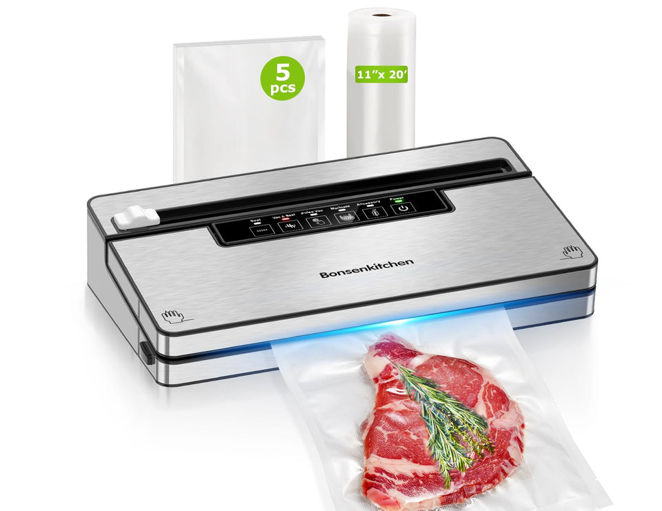 Bonsenkitchen vacuum sealer close-up showing strong suction for fresh storage.