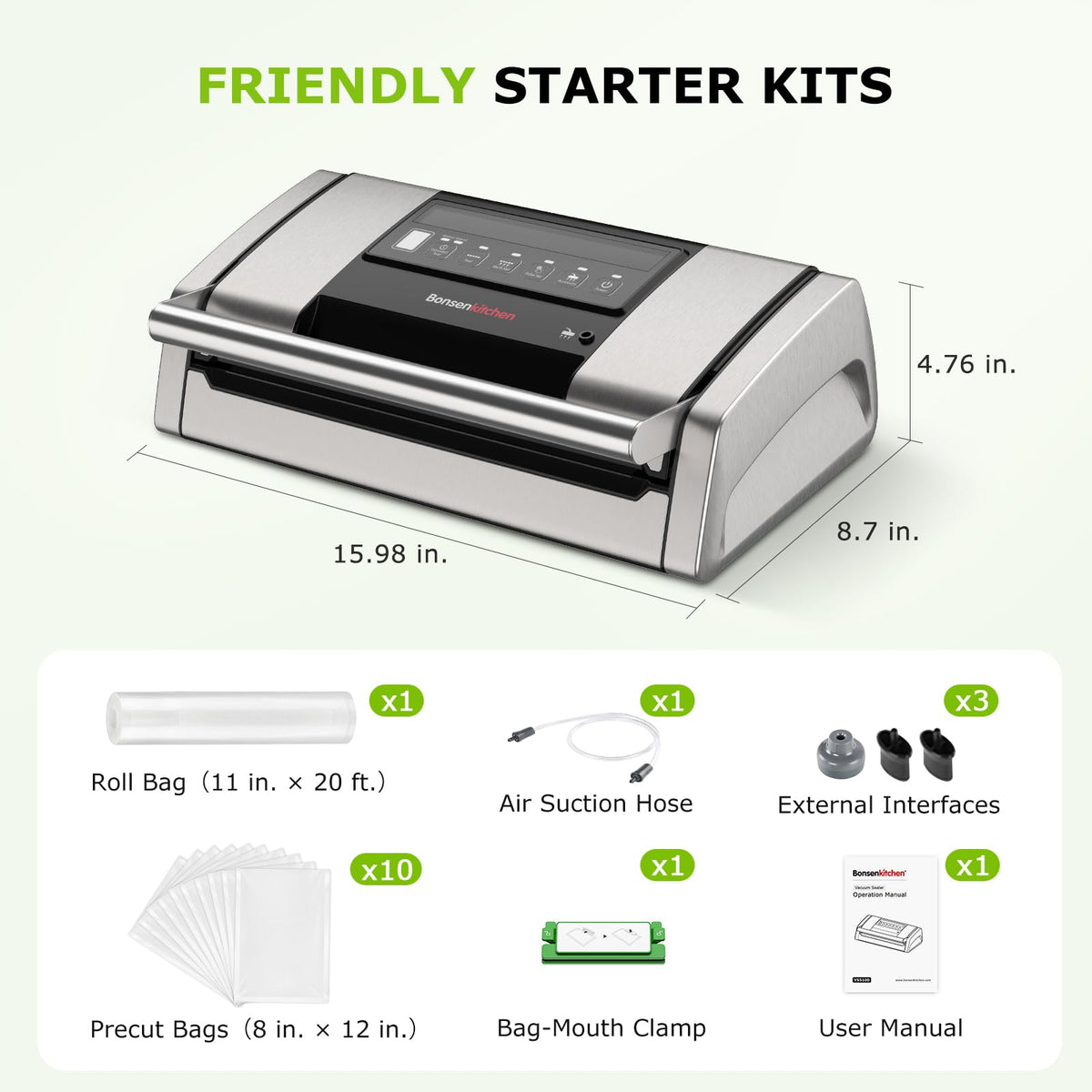 Bonsenkitchen vacuum sealer compact design fits small kitchens and storage.