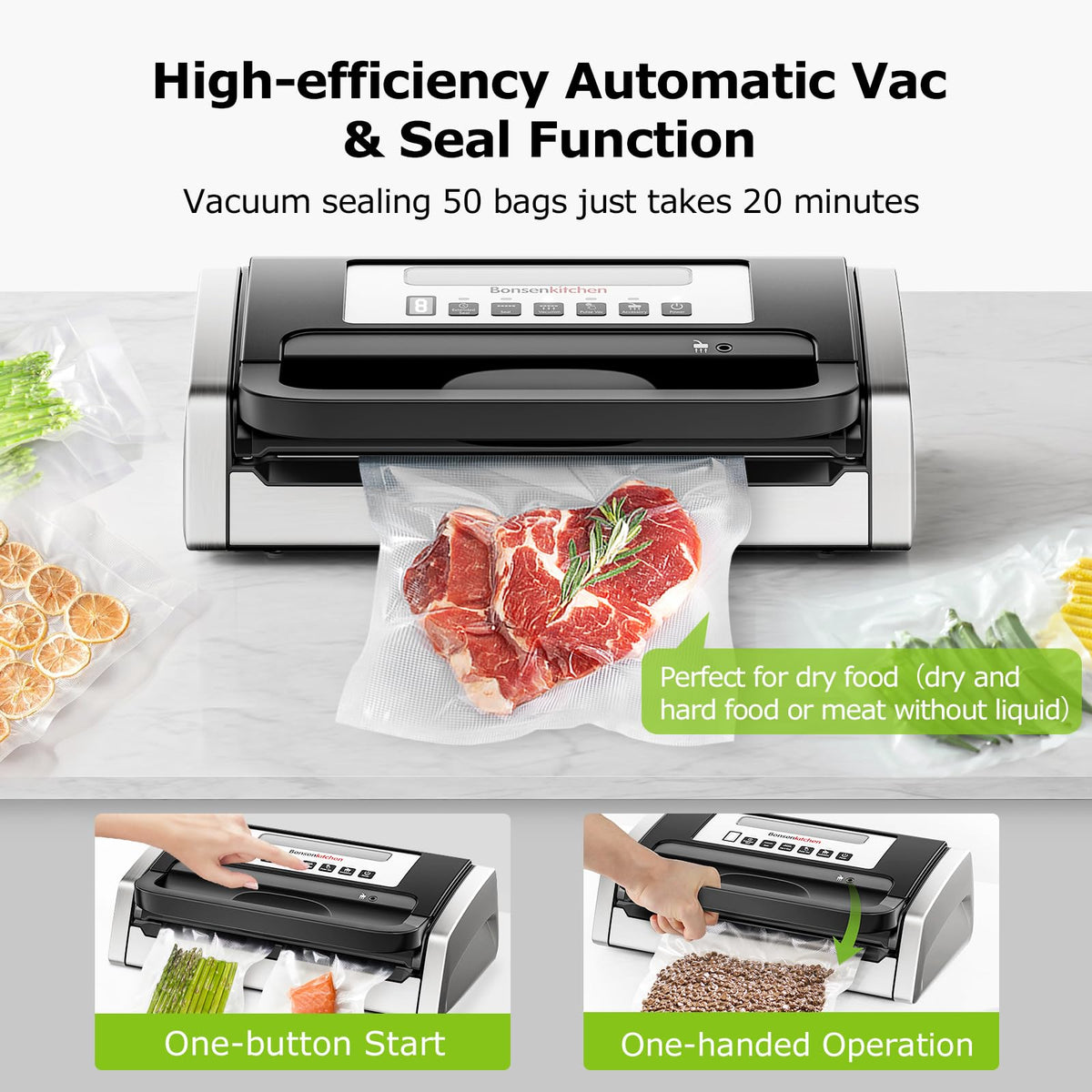 Bonsenkitchen easy-lock handle enables one-handed operation and smooth sealing