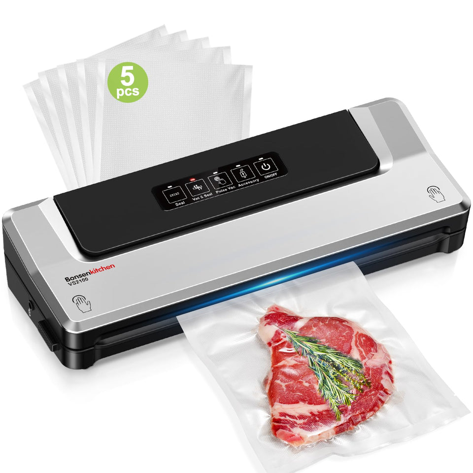 Bonsenkitchen vacuum sealer exterior silver finish for compact kitchen storage and easy access.