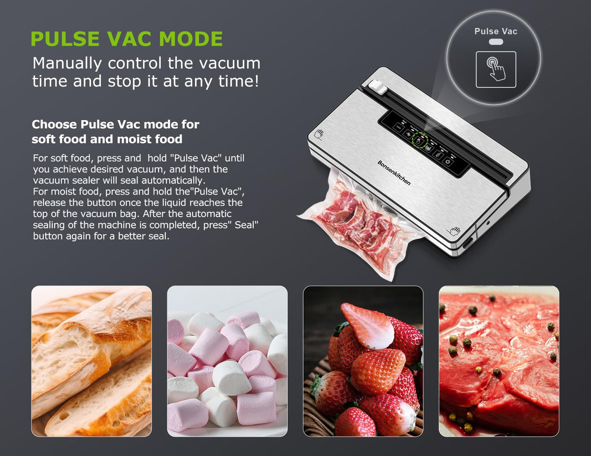 Bonsenkitchen five-mode sealer highlights versatile food preservation.