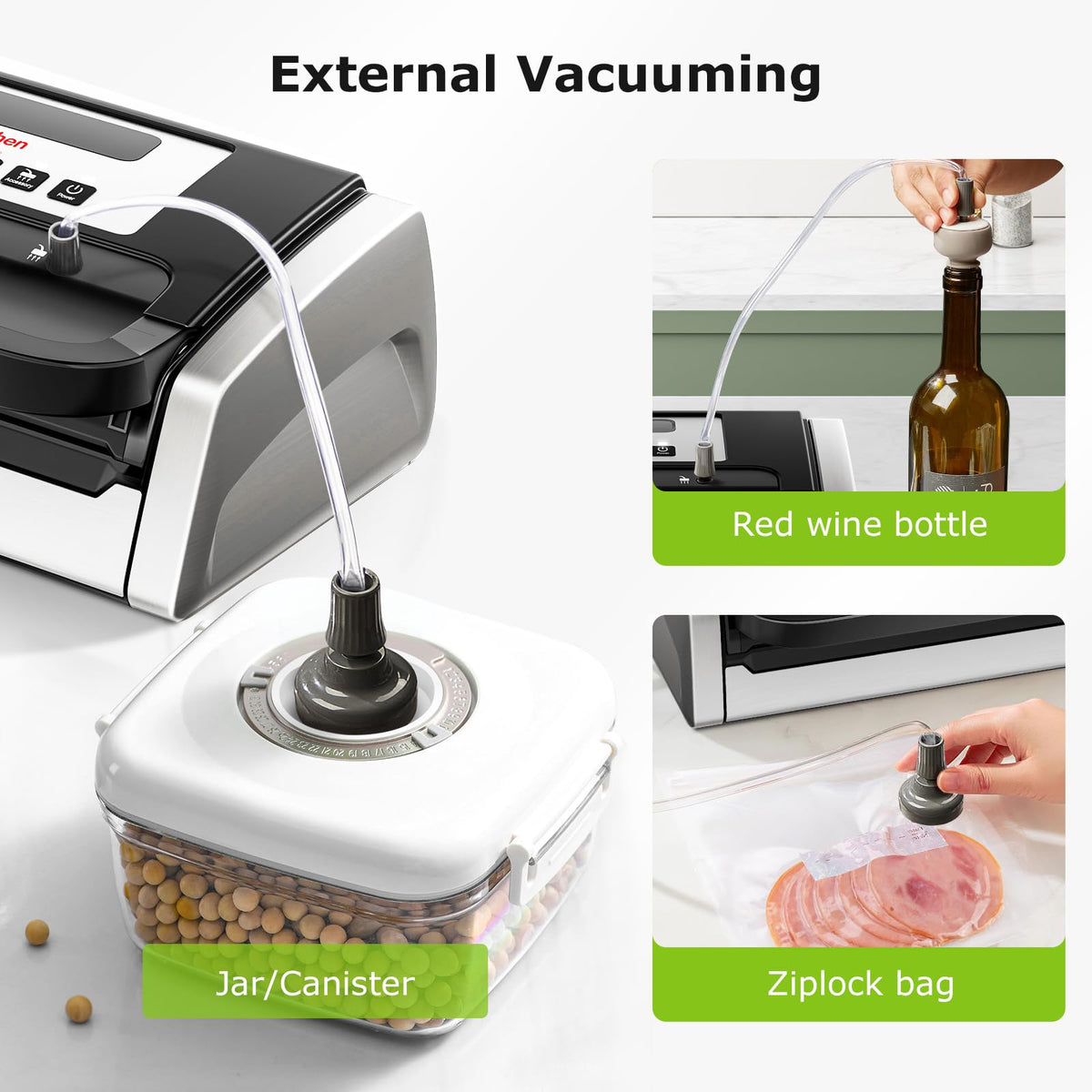 Four pumps provide strong suction for bulk food sealing