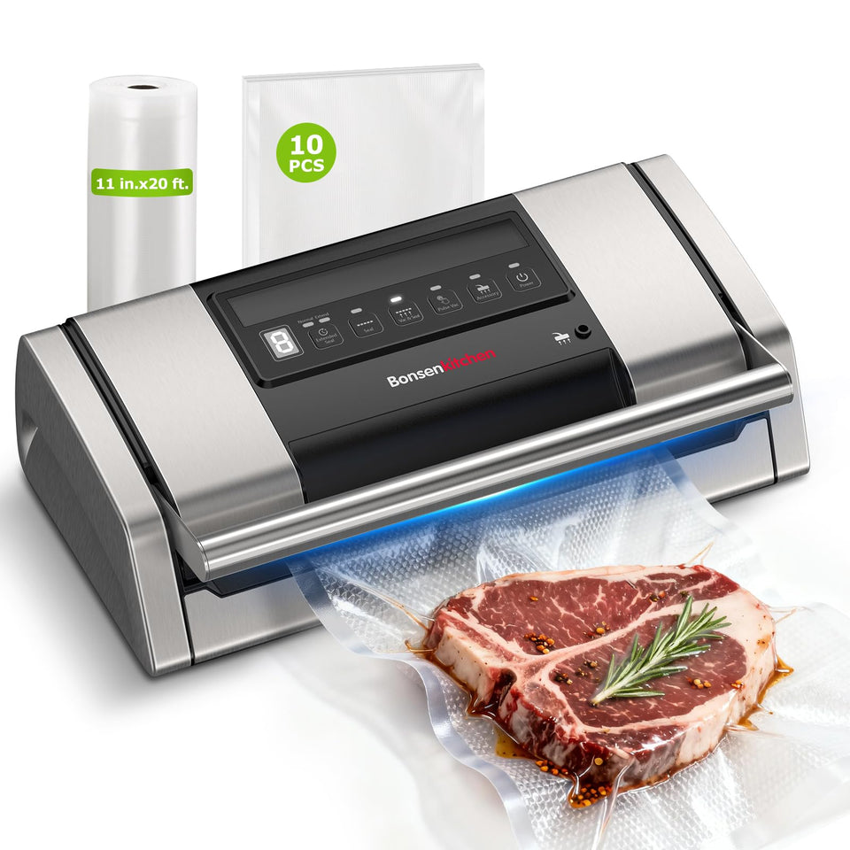 Bonsenkitchen vacuum sealer front view shows compact design for quick kitchen use.