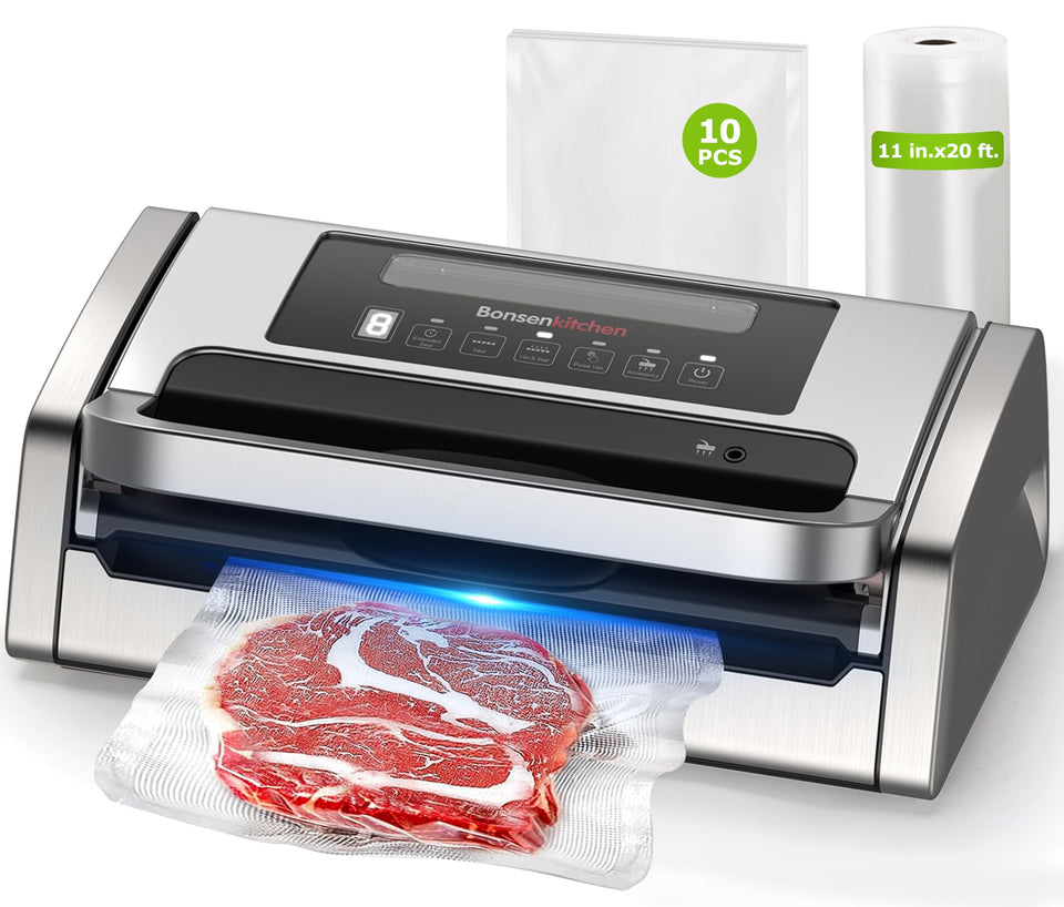 Bonsenkitchen vacuum sealer with Globefish technology delivering tight, even seals.