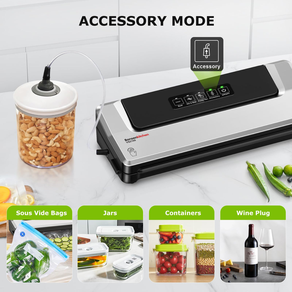 Bonsenkitchen meal-prep setup demonstrates bulk sealing capability for batch cooking.