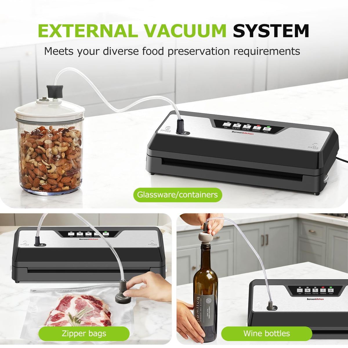 Bonsenkitchen vacuum sealer supports sous vide prep with fast, vacuum sealing