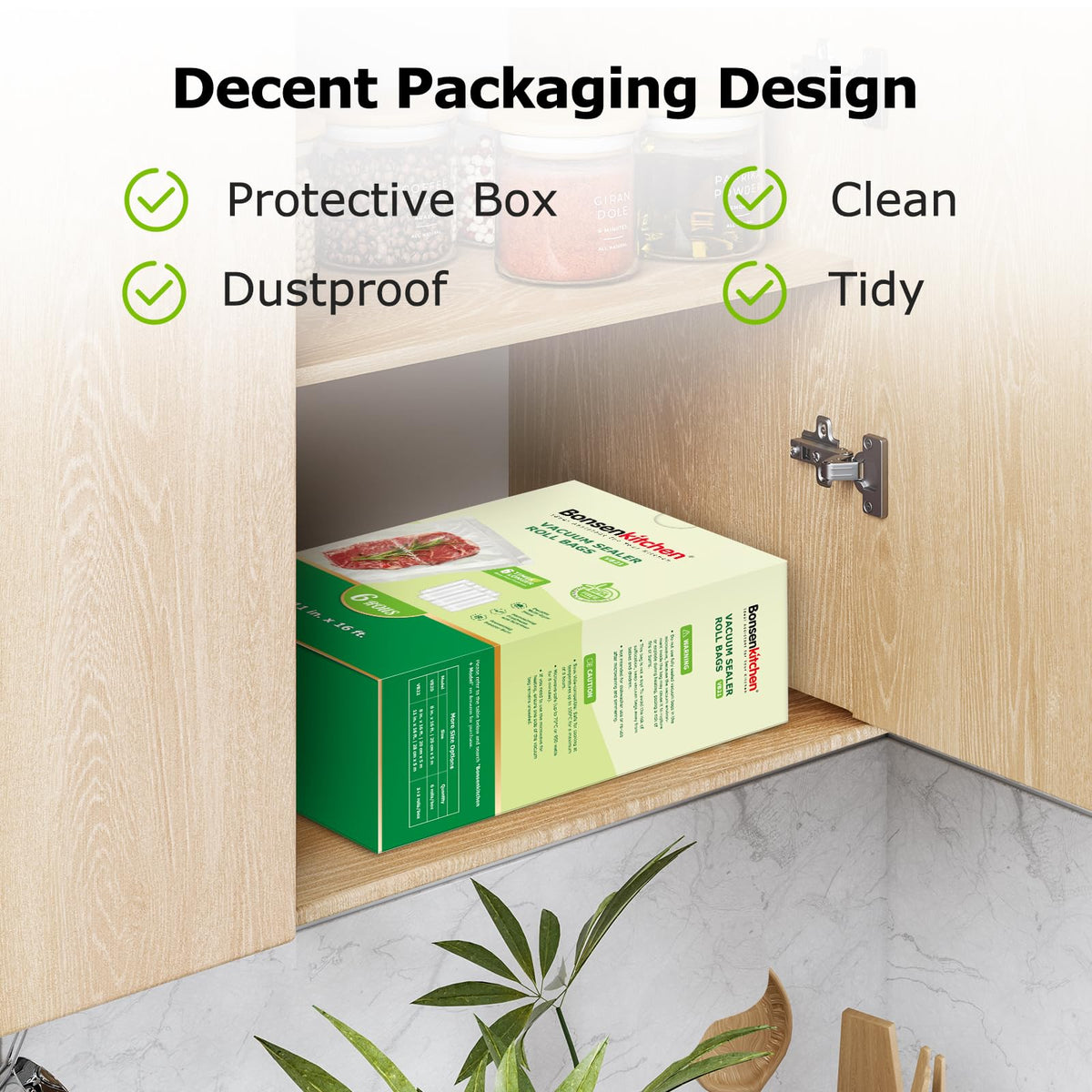 Bonsenkitchen VB21 custom-size bags tailored to fit ingredients.
