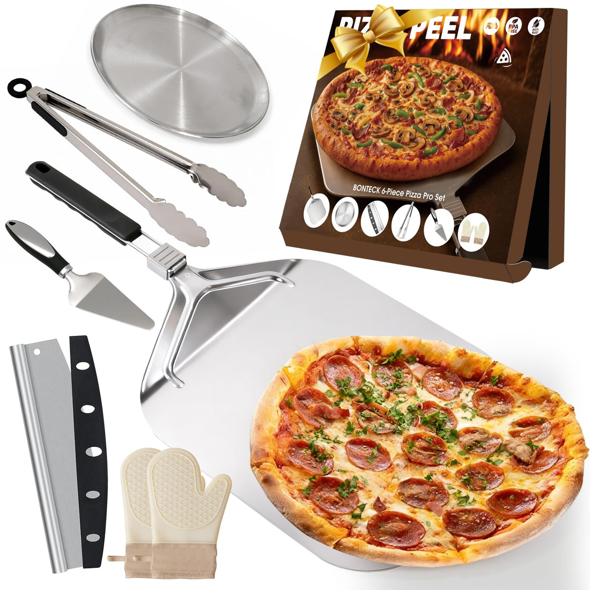 Bonteck pizza peel with foldable handle for easy storage and transfer