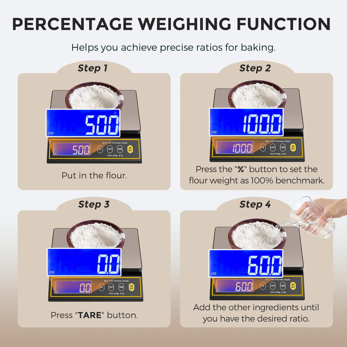 Bonvoisin baking scale rechargeable battery for long use.