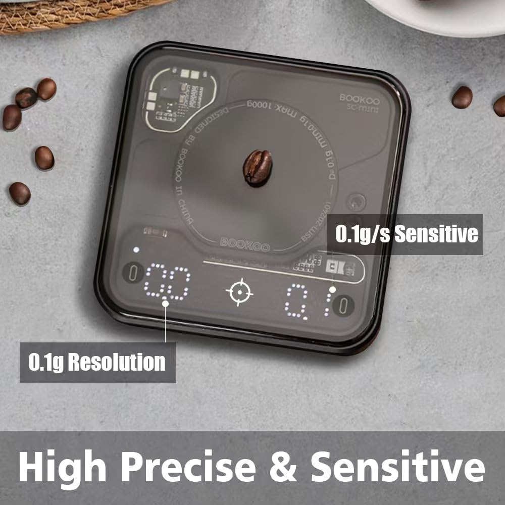BOOKOO Coffee Scale USB-C charging keeps you ready on the go.