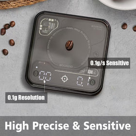 BOOKOO Coffee Scale USB-C charging keeps you ready on the go.