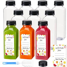 Boomiboo 12oz juice bottles with caps front view show reusable, fridge-ready containers.