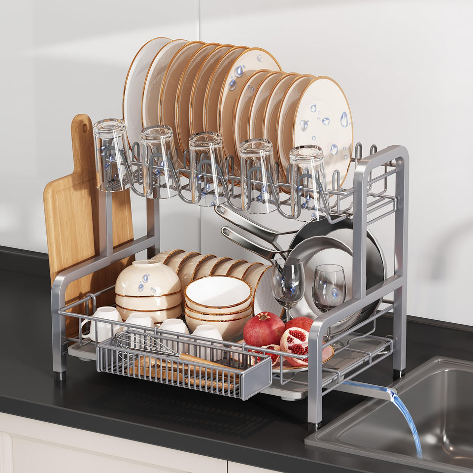 BOOSINY 2-tier dish drainer on vertical rack saving counter space