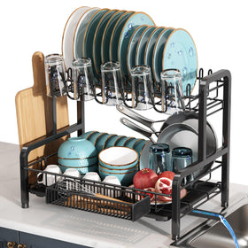 BOOSINY two-tier dish drainer on counter for organized drying