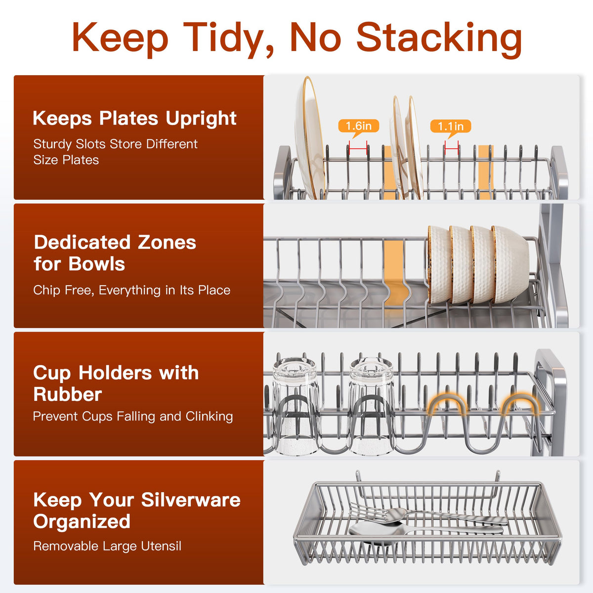 BOOSINY vertical design fits crowded kitchens while keeping dinnerware organized