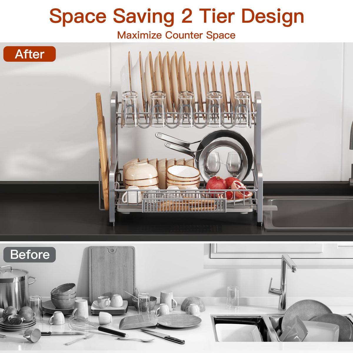 BOOSINY stainless steel dish rack resists rust for daily use