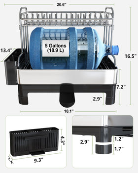 BOOSINY two-tier dish rack with drainboard side view prevents counter spills