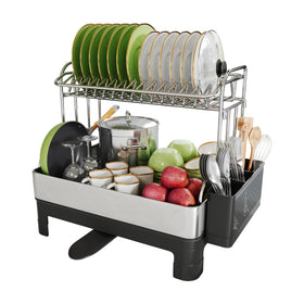 BOOSINY two-tier dish rack front view showing spacious drying area