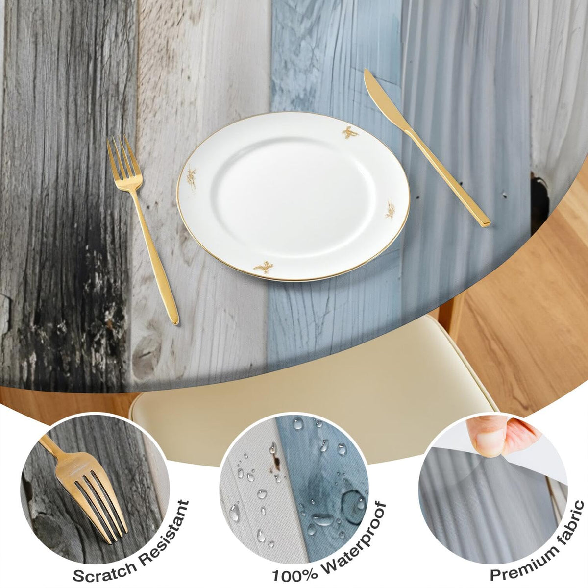 BOOWEATS elastic-edged round cover fits 46 to 50 inch tables securely