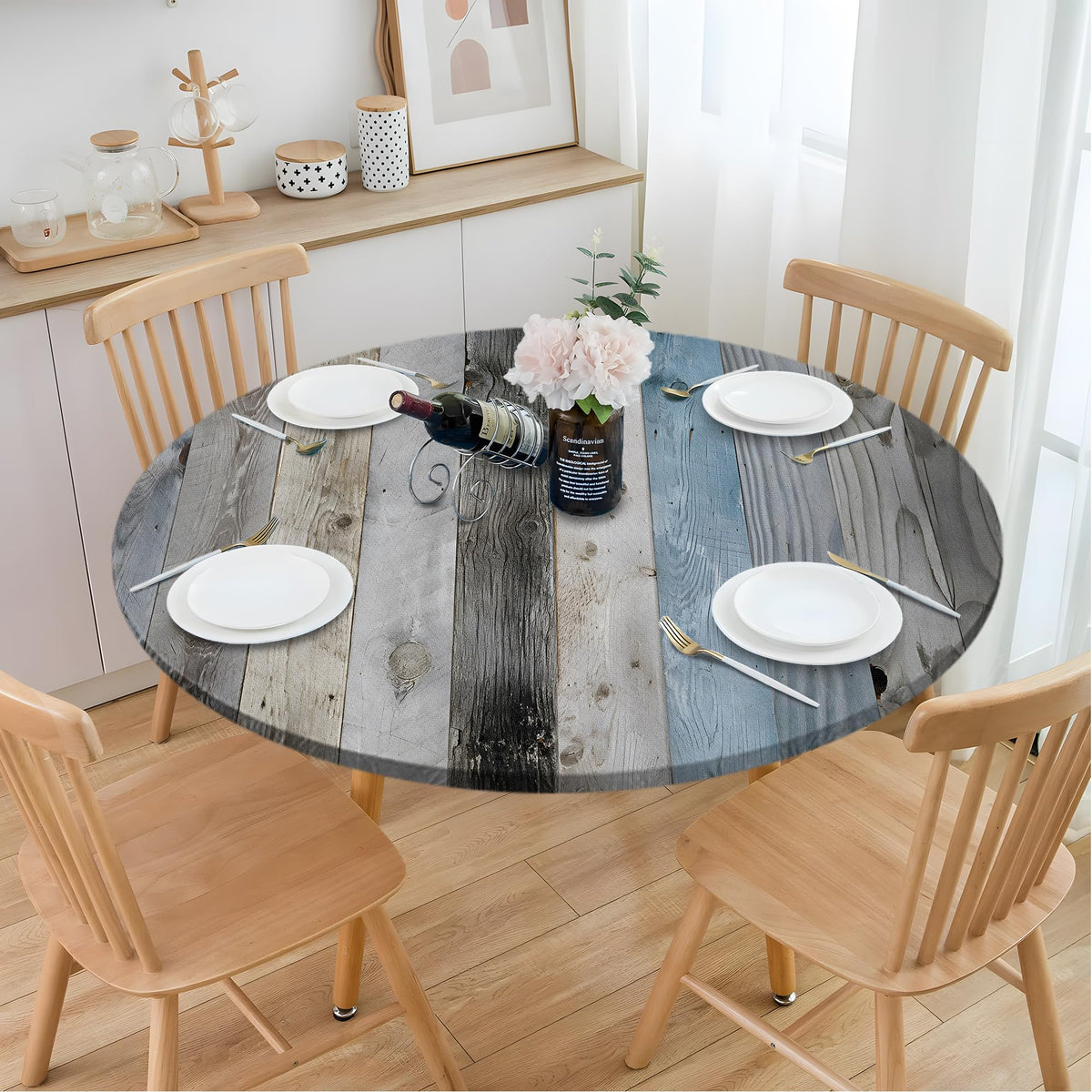 BOOWEATS waterproof and oilproof round tablecloth shields surfaces from spills