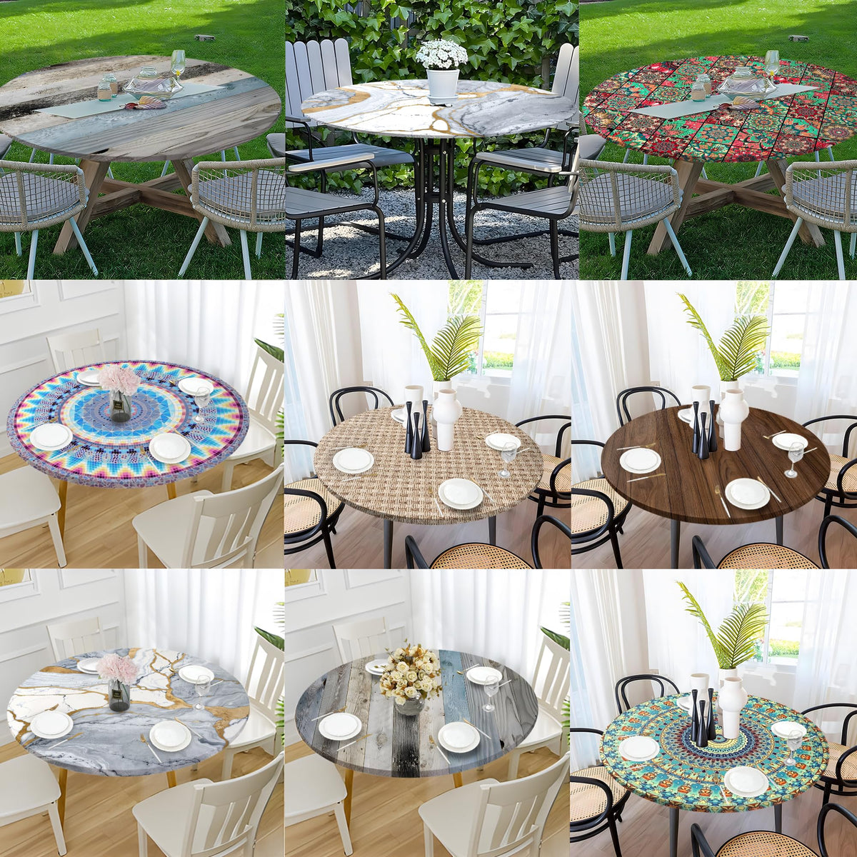 BOOWEATS wood-grain dining tablecloth adds warm style for indoor/outdoor use