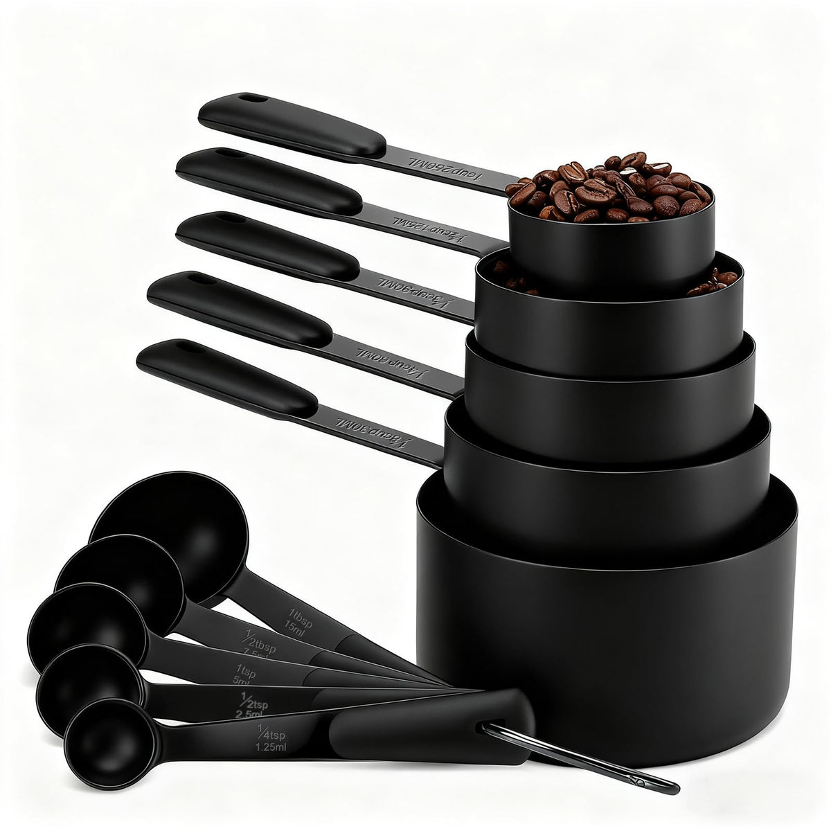 Bopei 10-piece measuring set with matte black titanium-plated finish for precise cooking