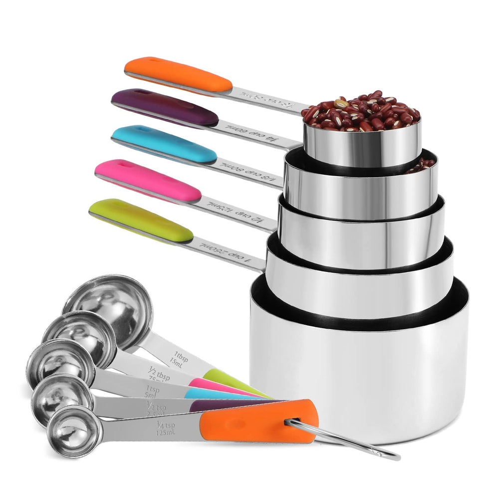 Bopei measuring cups and spoons full set on counter for cooking and baking efficiency