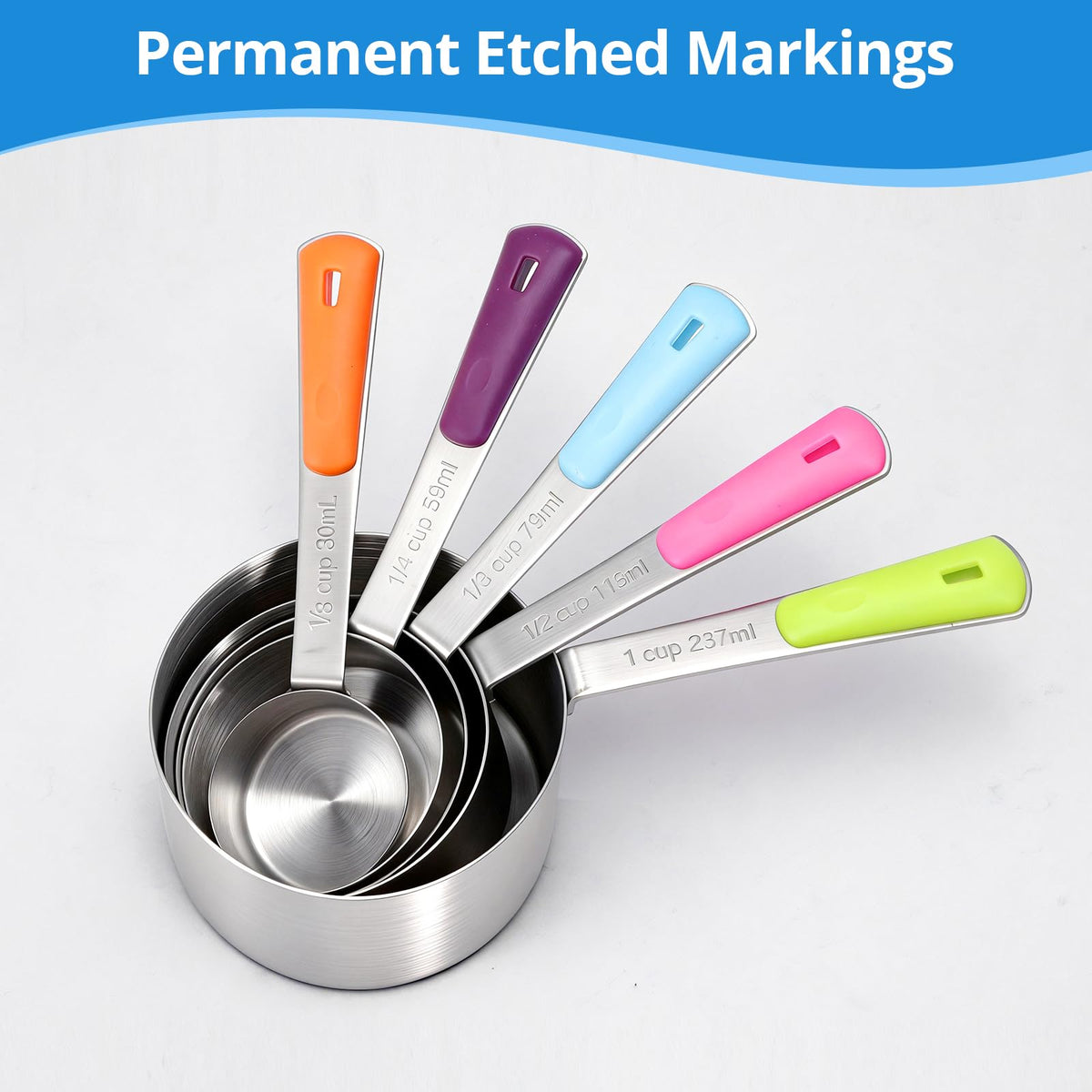 Bopei measuring cups stacked with a removable ring for organized storage