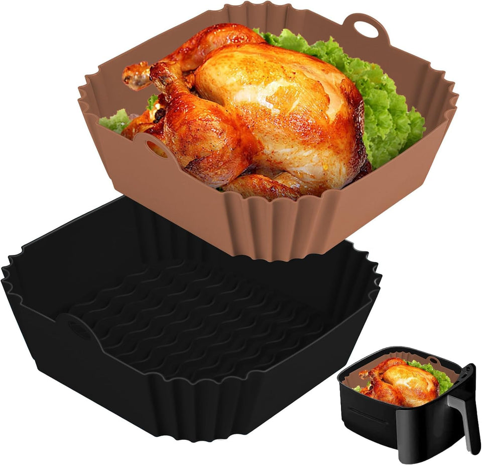 Boribim 8-inch square silicone air fryer liner, front view, designed for even, mess-free cooking