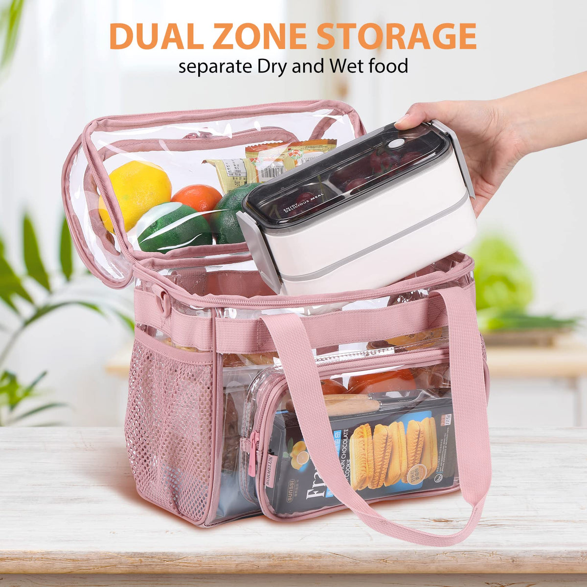 BORMELUN clear lunch bag adds a stylish work accessory.