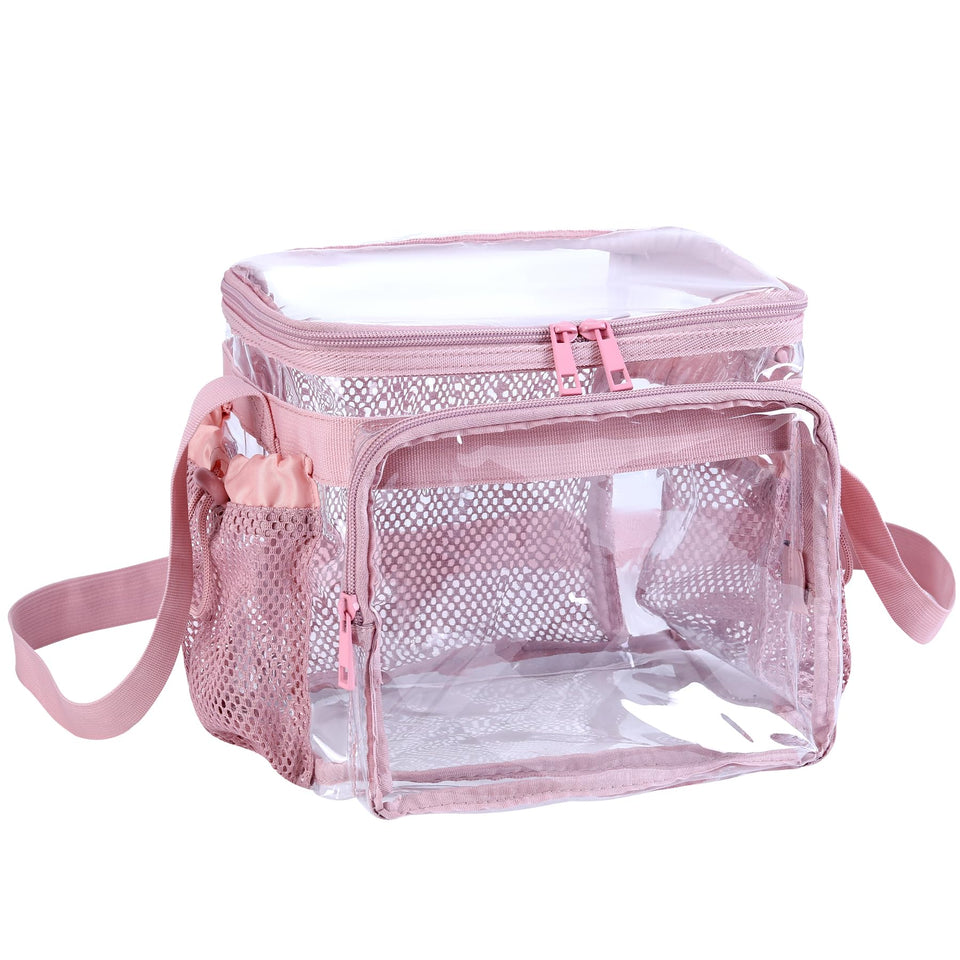BORMELUN clear lunch bag for work in pink shows contents at a glance, great for quick checks.